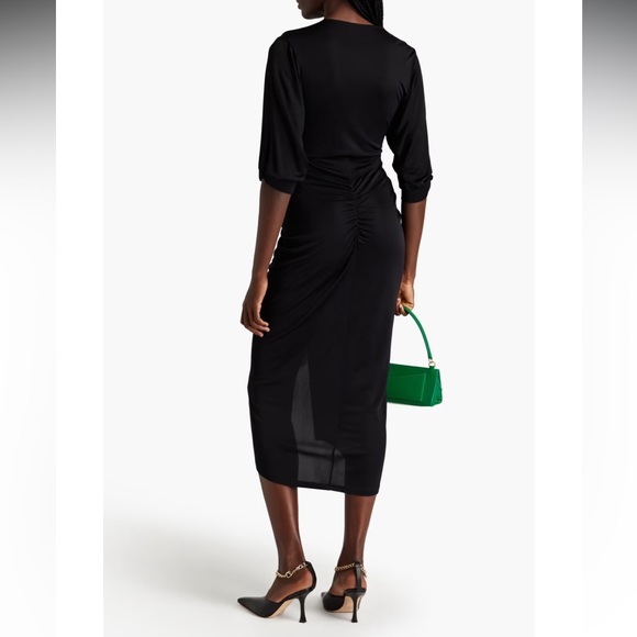 Diane Von Furstenberg DVF Jelissa Jersey Ruched Button Front LBD Dress Black XL - Picture 13 of 14